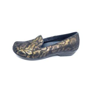 Dansko Olivia Slip On Flat Snake Print Bronze/Black Leather Women EU 38/US 7.5-8